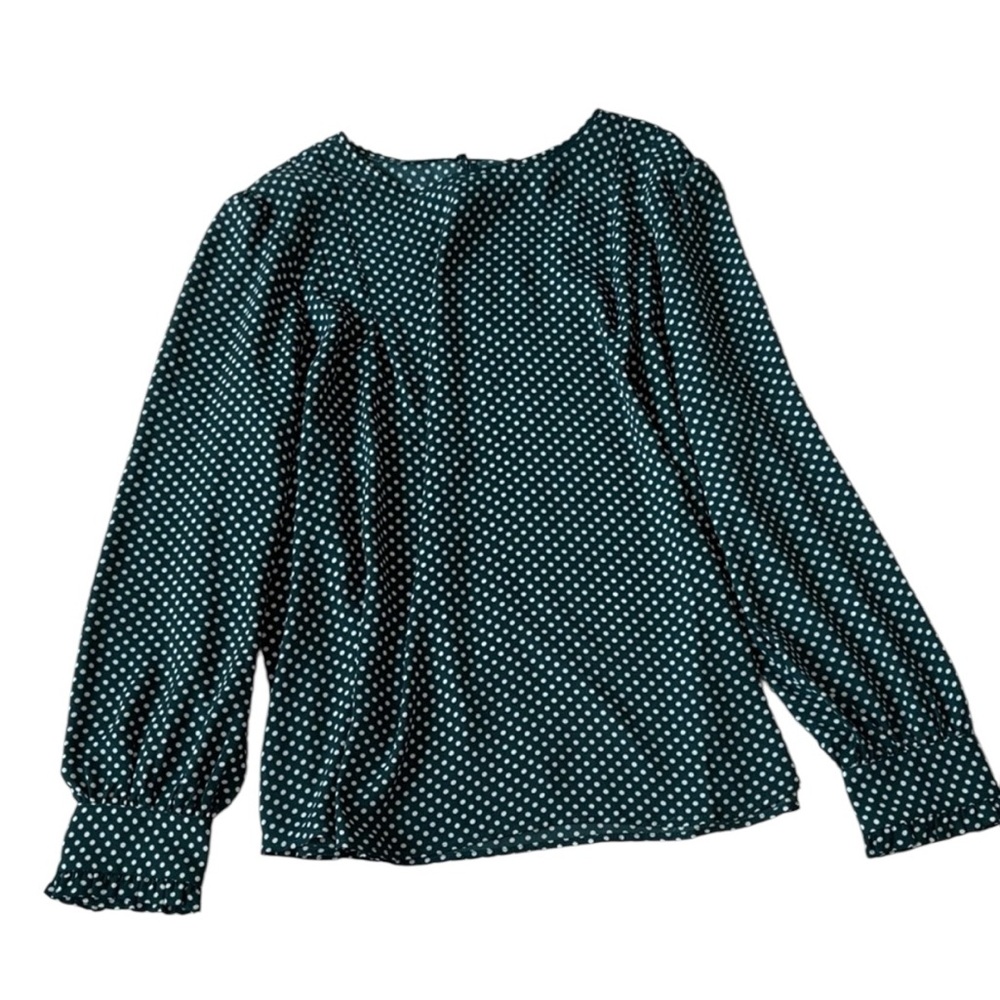 NWT Loft Green Polka Dot Long Sleeve Women's Top Blouse Size LP - Picture 2 of 5